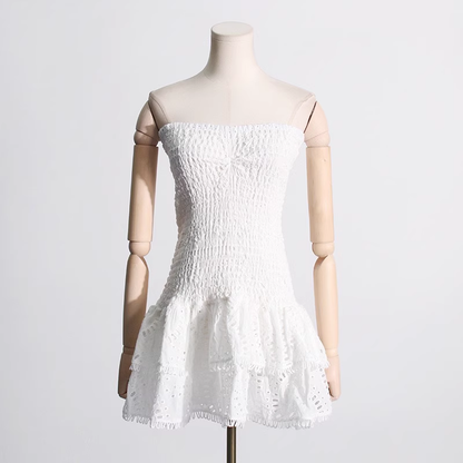 Cute Sheath Strapless Blue Lace Vacation Dress Short Birthday Dresses SD173