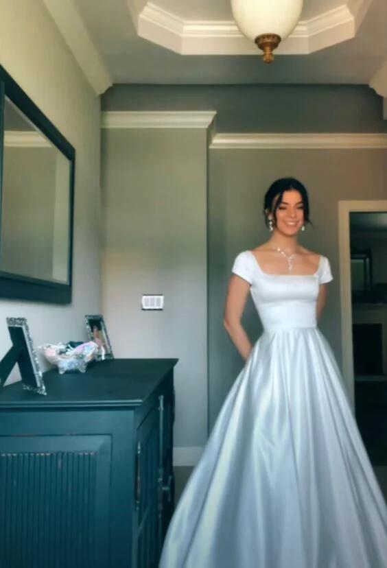 Vestido de novia de satén sencillo y único con corte en A, vestido de fiesta de graduación encantador