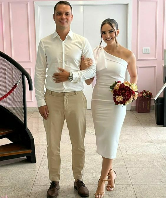 Elegante vestido de novia blanco corto de un solo hombro, vestidos de fiesta midi