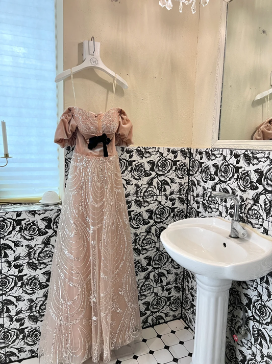 Princess A Line Puff Sequin Velvet Tulle 18th Birthday Dress Prom Dress SH3846