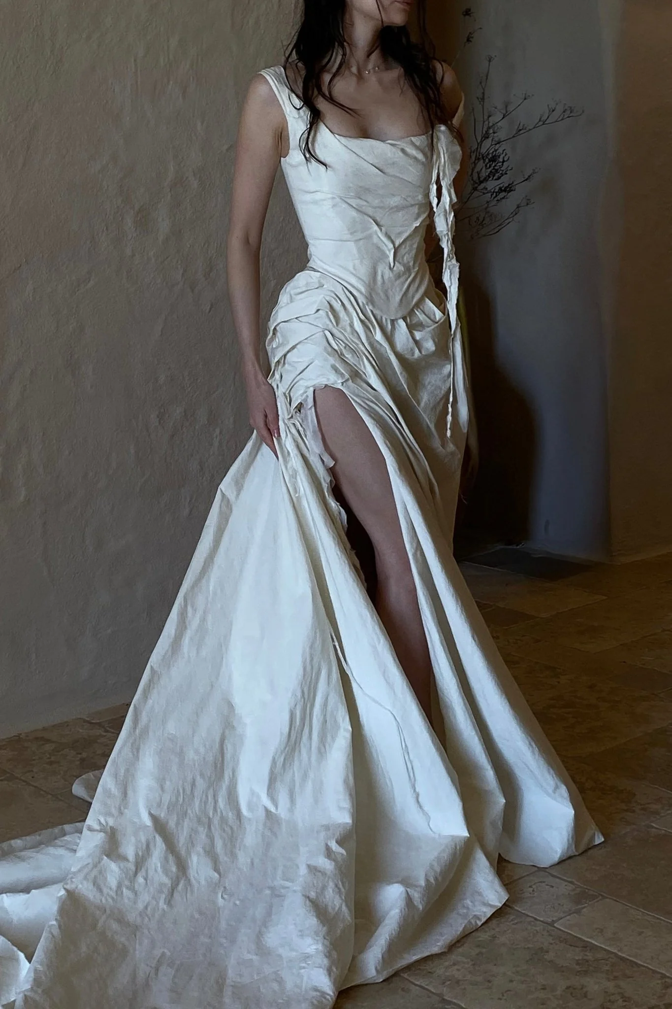 Stunning A Line Off the Shoulder Satin Long Prom Dress Evening Dress with Slit SH2268