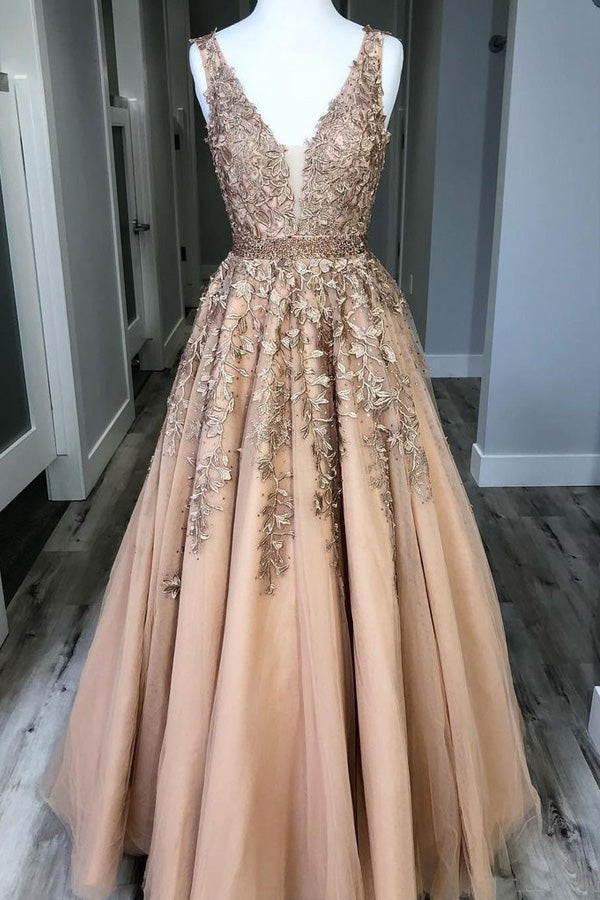 A-line Beaded Tulle Lace Long Prom Dress Long Party Dress,WP216