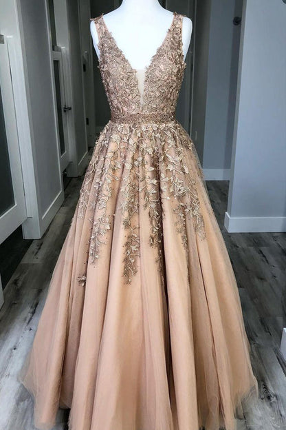 A-line Beaded Tulle Lace Long Prom Dress Long Party Dress,WP216