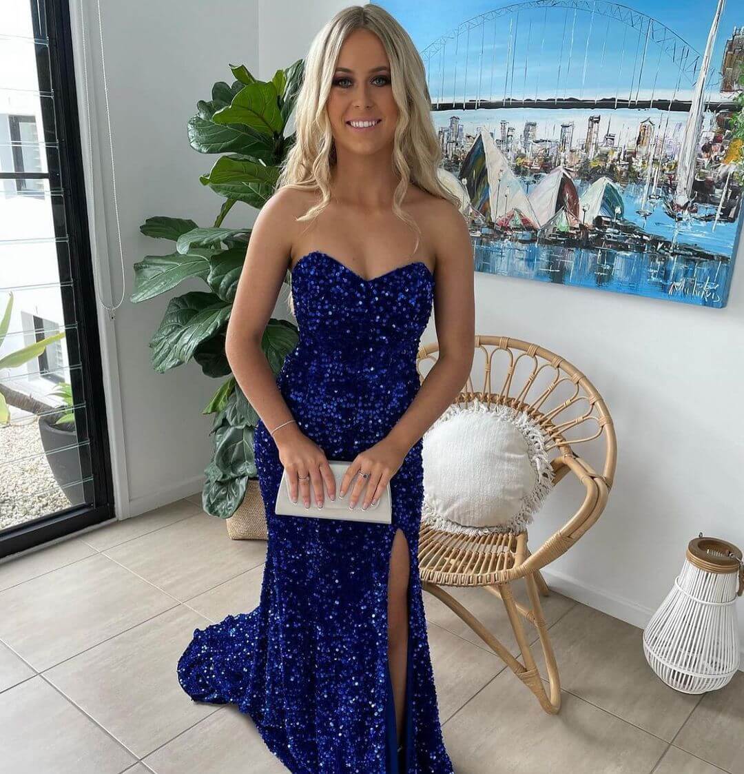Vestidos de fiesta largos azul real sexys, vestidos formales con lentejuelas brillantes para ocasiones especiales.