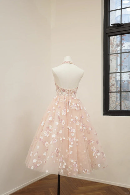 Pink floral fashion long tulle sequin homecoming dress birthday dress Prom dress evening dress gh5071