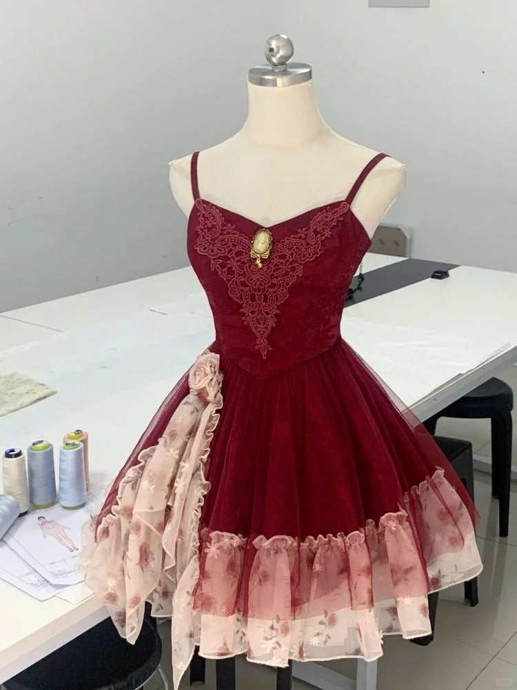 Green/Red Sweet Cute Elegant Pretty Spaghetti Strap Short Chiffon Homecoming Dress Prom Dress Evening Dress Party Dress gh4192