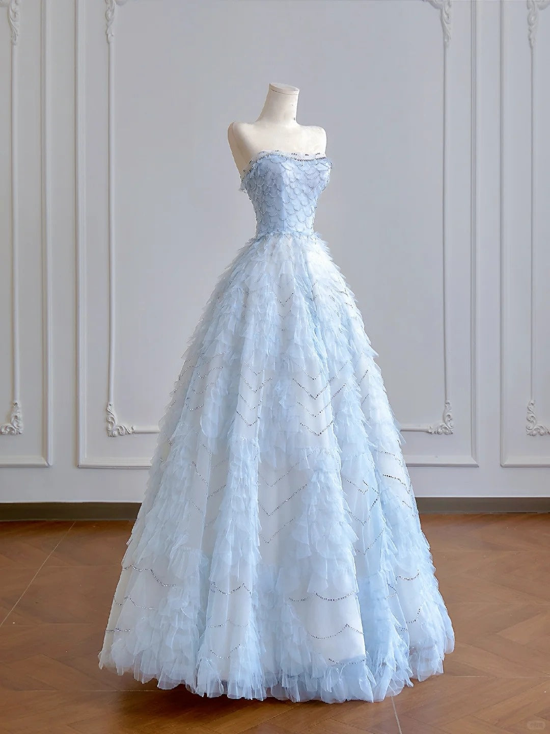 shopuniqlos--Light blue organza fairy long floor-length tulle prom dress wedding dress gh5487
