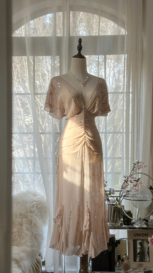 Light Pink Romantic Gorgeous Exquisite Elegant Beaded Long Chiffon Evening Dress Prom Dress Prom Dress Birthday Vacation Party Dress gh4046