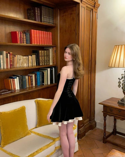 Sexy Black A Line Strapless Velvet Homecoming Dress Cocktail Dress Outfits SH3916