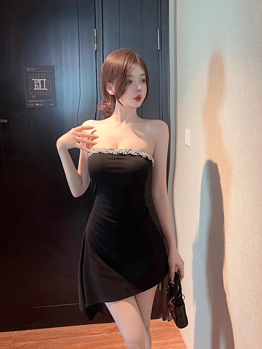 Vintage Black Sequin Design A-line Sleeveless Strapless Homecoming Dress TP3721