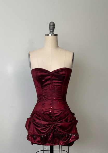 Burgundy Strapless Sheath Satin Lace-up Short Party Dresses Homecoming Dress TP3774