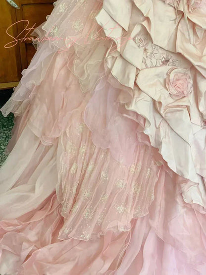 Elegante vestido de quinceañera rosa con flores 3D, corte A, largo hasta el suelo, para fiesta de cumpleaños, noche, baile, TP4421