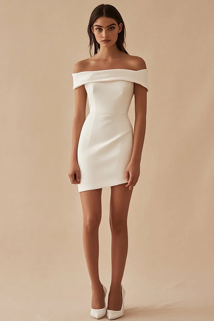 Charming Satin White Off-the shoulder Bodycon Design A-line Homecoming Dress TP3641