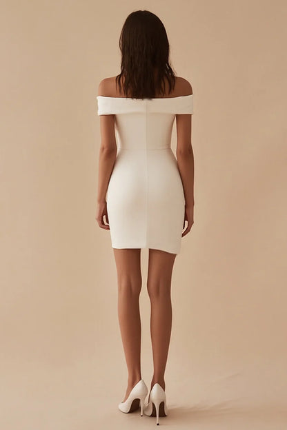 Charming Satin White Off-the shoulder Bodycon Design A-line Homecoming Dress TP3641