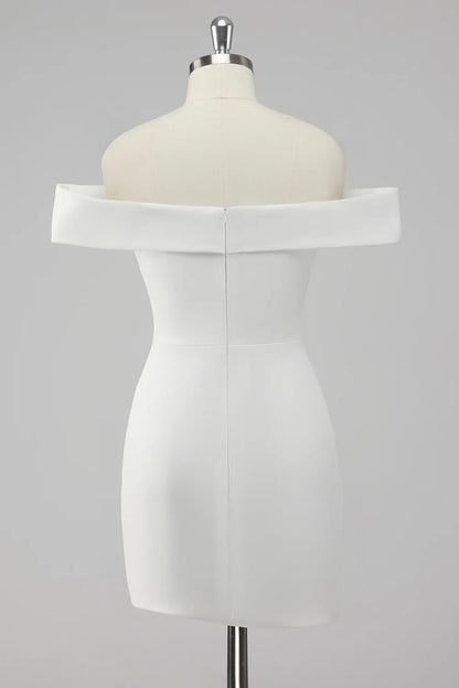 Charming Satin White Off-the shoulder Bodycon Design A-line Homecoming Dress TP3641