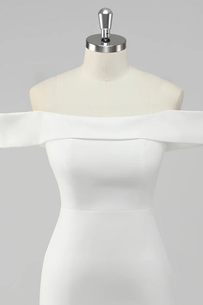 Charming Satin White Off-the shoulder Bodycon Design A-line Homecoming Dress TP3641