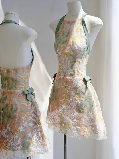 Vestido halter floral vintage de moda, corte A, para fiesta y regreso a casa, TP3842