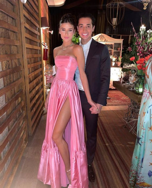 Vestido de fiesta rosa con abertura en la pierna, vestidos de fiesta elegantes y sexys para mujer