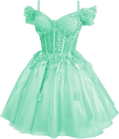 Vestido de fiesta modesto con hombros descubiertos, tul rosa ruborizado, vestidos formales de bienvenida, baile de graduación de octavo grado, vestidos cortos Hoco DH2596