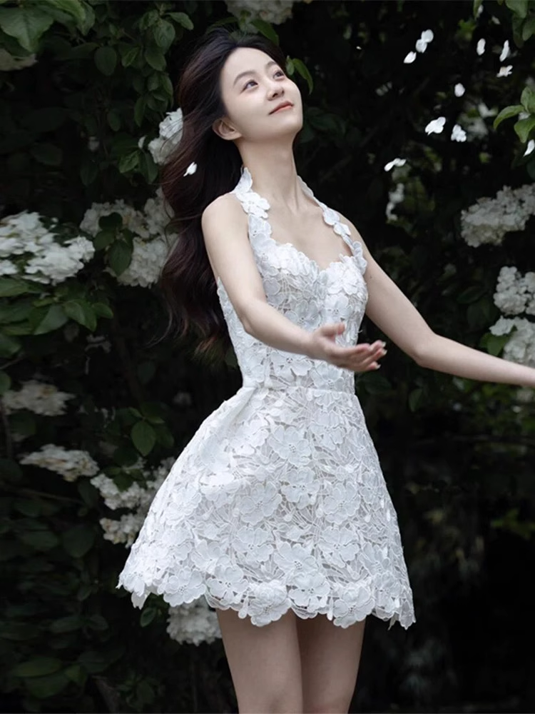 Retro White Appliqued Sleeveless Design A-line Party Dress Homecoming Dresses TP3946