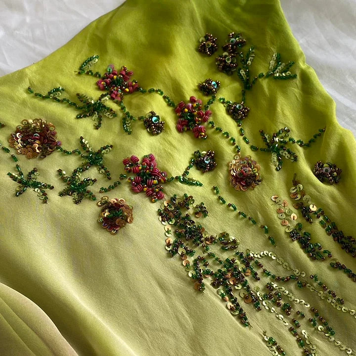 Green fashion gradient exquisite beaded long chiffon prom dress, evening dress, party dress gh3512