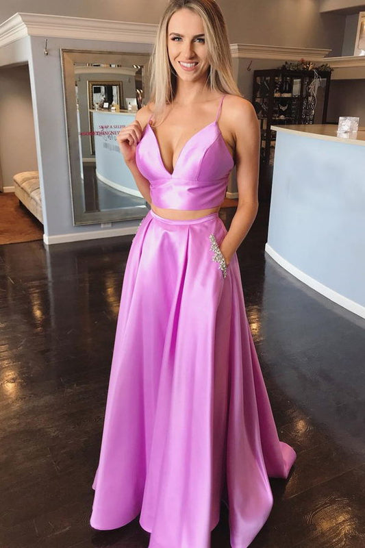 Two Piece Prom Dress Spaghetti Straps with Beading Pockets GP43