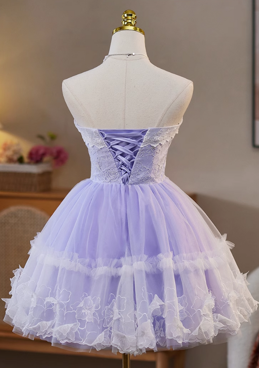 Vintage Violet Lace Design Elegant Mesh Sleeveless Strapless Homecoming Dress TP3492