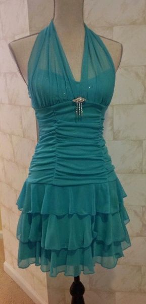 Blue halter ruffle short chiffon homecoming dress birthday party dress gh5025