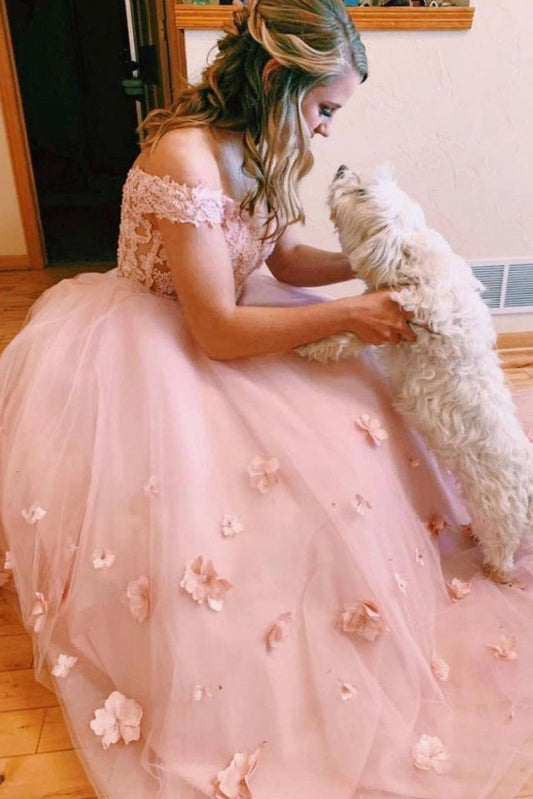 Pink Two Piece Prom Dress with Appliques, Elegant Lace Tulle Formal Dress MP1200
