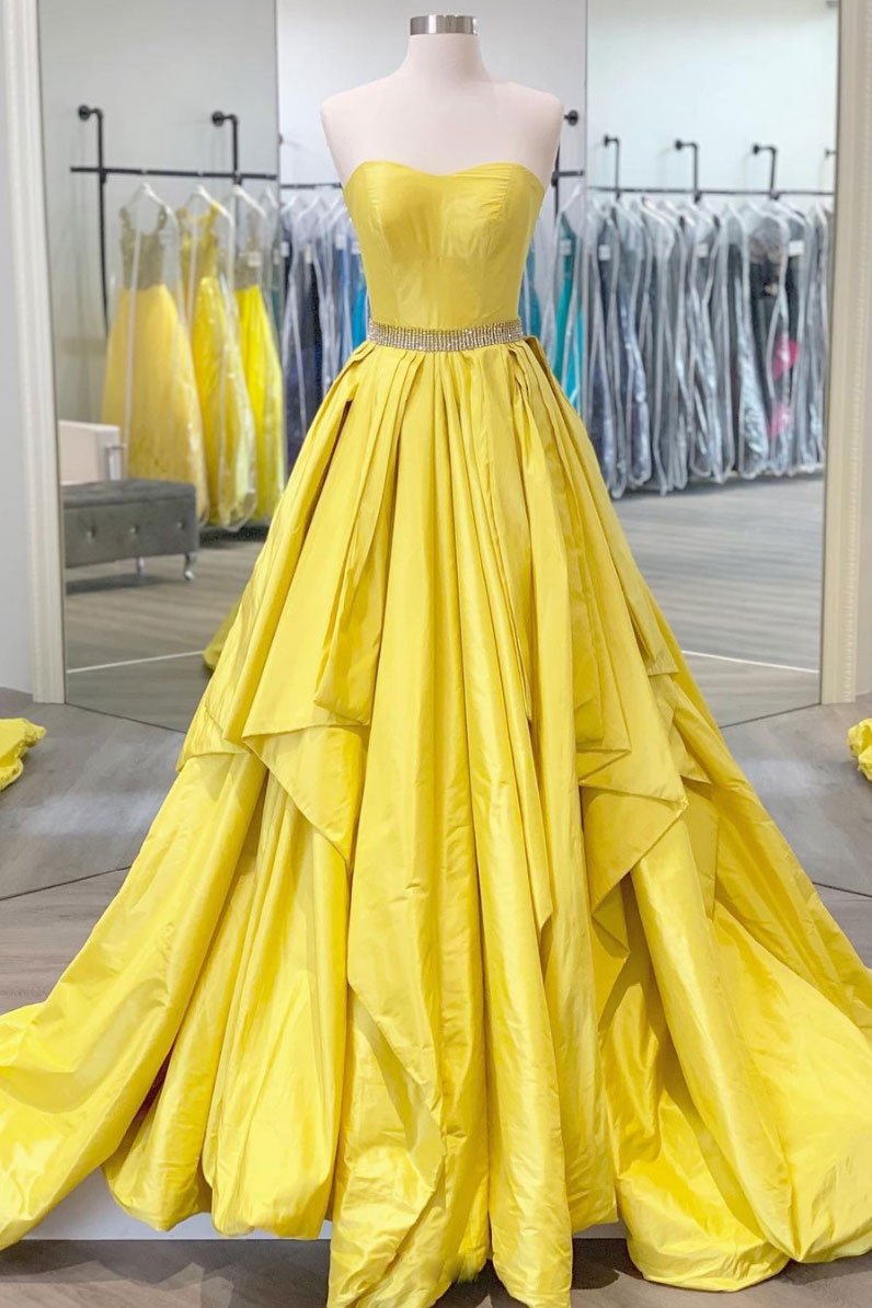 Vestido de fiesta largo de satén amarillo sencillo, vestido de noche amarillo