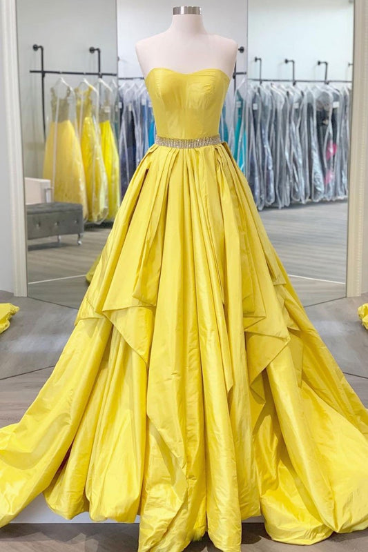 Vestido de fiesta largo de satén amarillo sencillo, vestido de noche amarillo