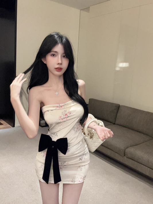 New Fashion Floral Bow Bodycon Design A-line Sleeveless Strapless Homecoming DressTP3722