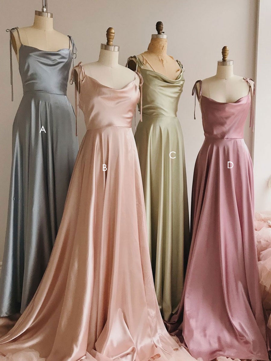 Vestido de fiesta largo de satén sencillo en forma de A, vestido de dama de honor sencillo