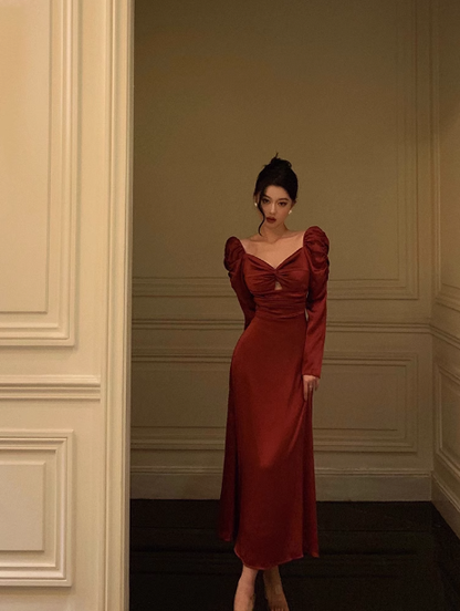 Vestido rojo sexy de corte A con mangas largas para cumpleaños número 21. Ideas de vestidos de cumpleaños para mujeres (DP1894)