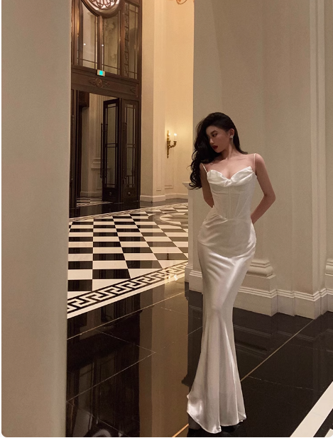 Vestido de fiesta de satén con tirantes finos, estilo sirena, sexy, para cumpleaños número 21, ideas para mujeres (DP1883)
