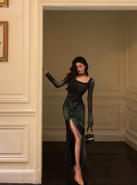 Sexy Sheath Long Sleeves Green 21st Birthday Dress Party Gown Birthday Outfits Birthday Dress Ideas For Women DP1899