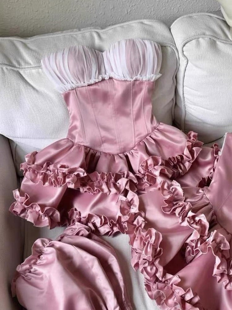 Bonito vestido de fiesta rosa sin tirantes, corto, formal, para el regreso a casa, elegante, corto, para cóctel, para cumpleaños número 16, DH2759