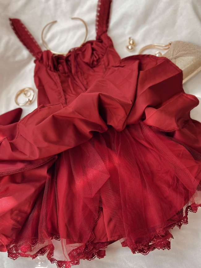 Cute A Line Straps Red Satin Short Homecoming Dress Birthday Dress SH2051