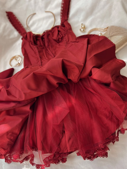 Cute A Line Straps Red Satin Short Homecoming Dress Birthday Dress SH2051