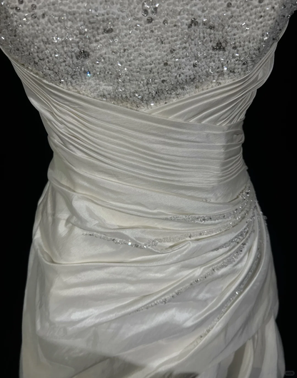 Vintage A Line Sweetheart Neck Beaded White Satin Short Homecoming Dress Cocktail Dress SH3148