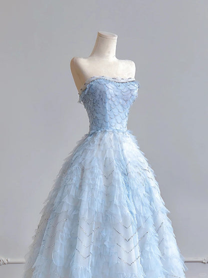 shopuniqlos--Light blue organza fairy long floor-length tulle prom dress wedding dress gh5487