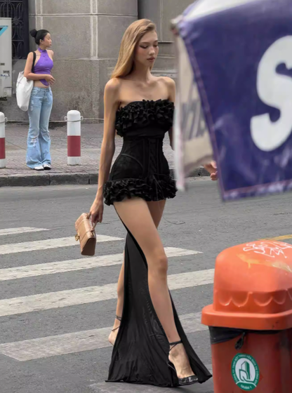 Sexy Sheath Strapless Black Chiffon Short Homecoming Dress Cocktail Dress SH3115