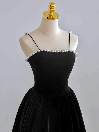 Vestido de fiesta de terciopelo estilo retro burdeos con tirantes finos y cuentas, corte A, TP4058