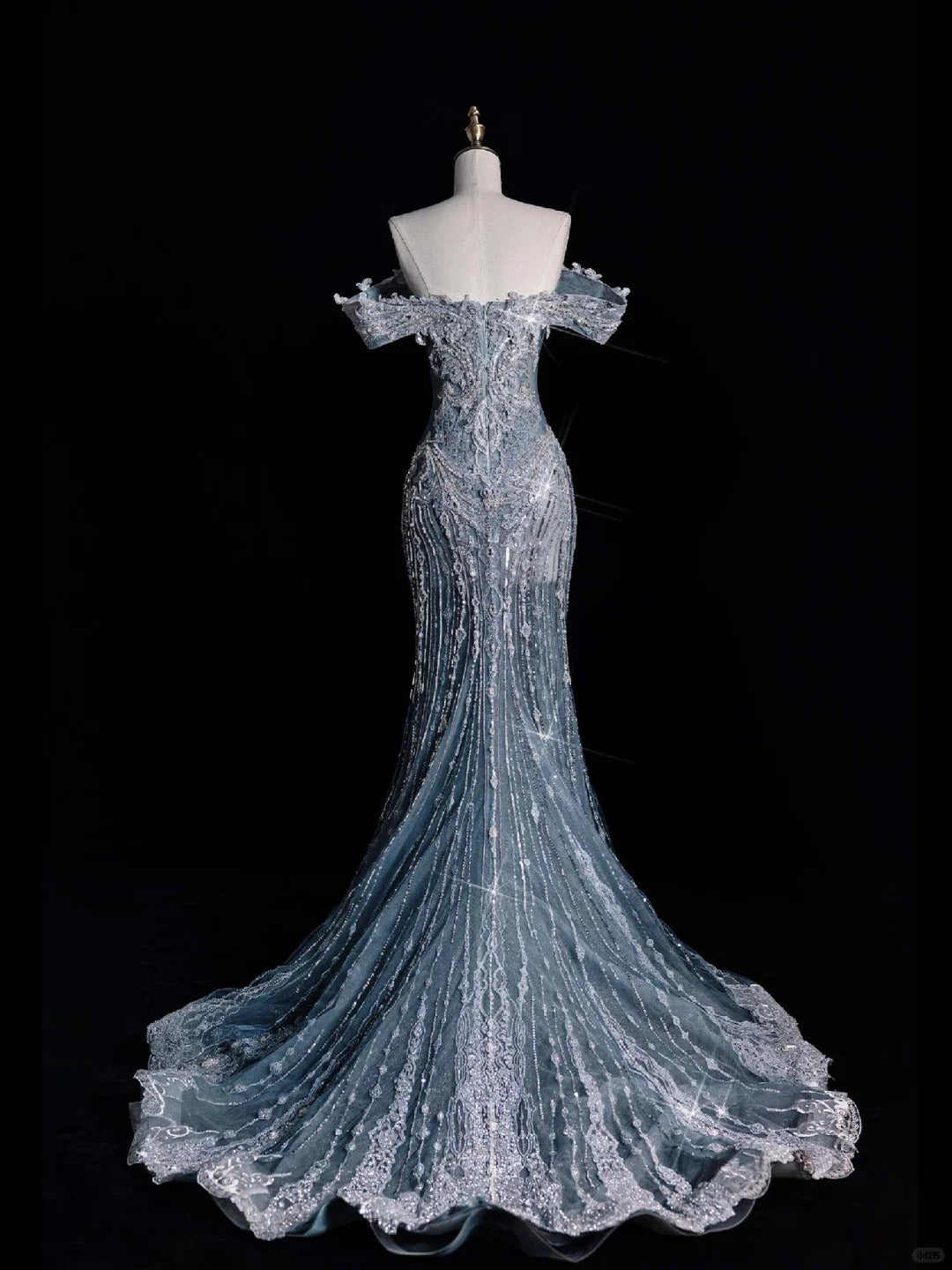 ____ilver Blue Luxurious Heavy Industry Sparkling Gorgeous Elegant Exquisite Beading Stunning Long Mermaid Dress Sequin Floor Length Trailing Prom Dress Evening Dress Wedding Dress gh4114