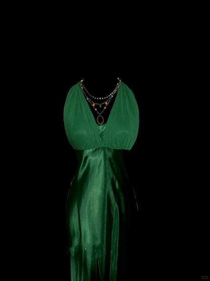 Green Elegant Long Satin Party Dress Prom Dress Evening Gown gh4694