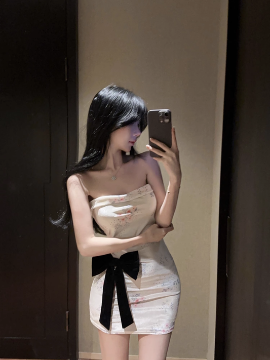 New Fashion Floral Bow Bodycon Design A-line Sleeveless Strapless Homecoming DressTP3722