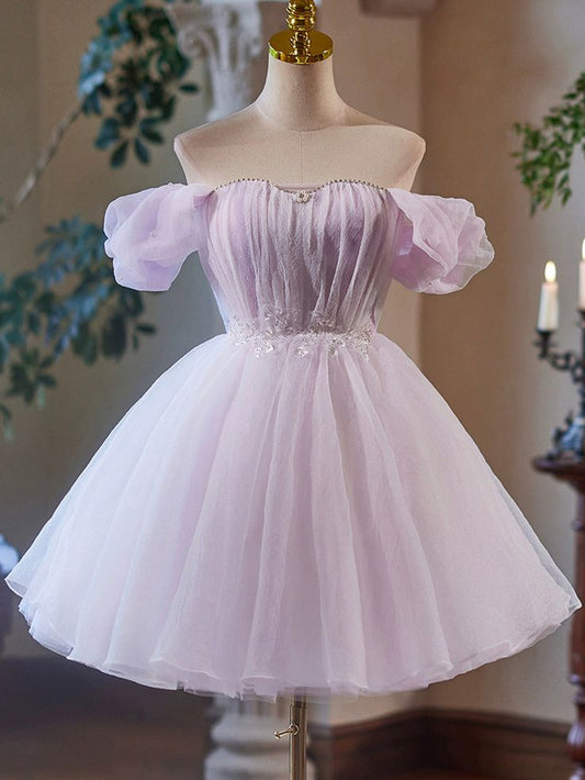 Vintage Light Purple Design A-line Off-the-shoulder Homecoming Dress TP3411