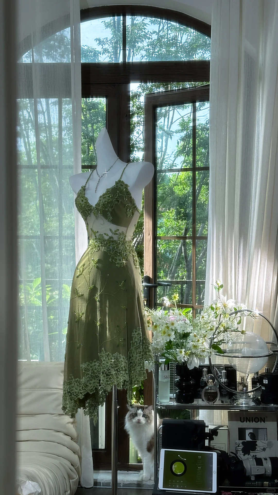 Retro Green Sequin Spaghetti Strap Romantic Sparkling  Chiffon Evening Dress Prom Dresses TP3959