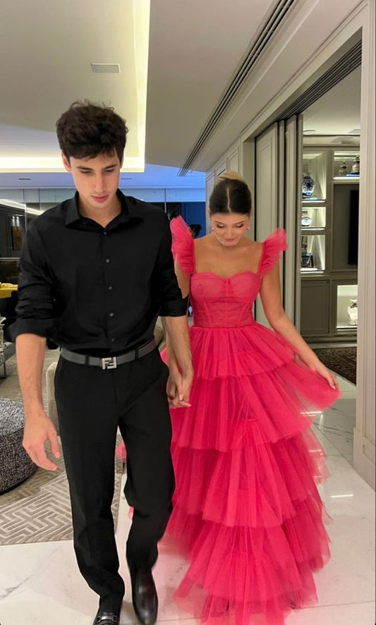 Vestidos de fiesta de tul en capas únicos, vestidos de gala, vestidos de noche largos