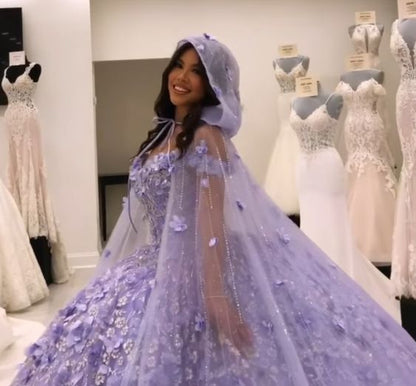 Lavender Princess Quinceanera Dress Ball Gown Lace Appliques Corset Sweet 15  Prom Dresses      fg2811